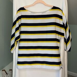 Loft Mid-Sleeve Striped Yellow and Black Women's Top Blouse Size Medium